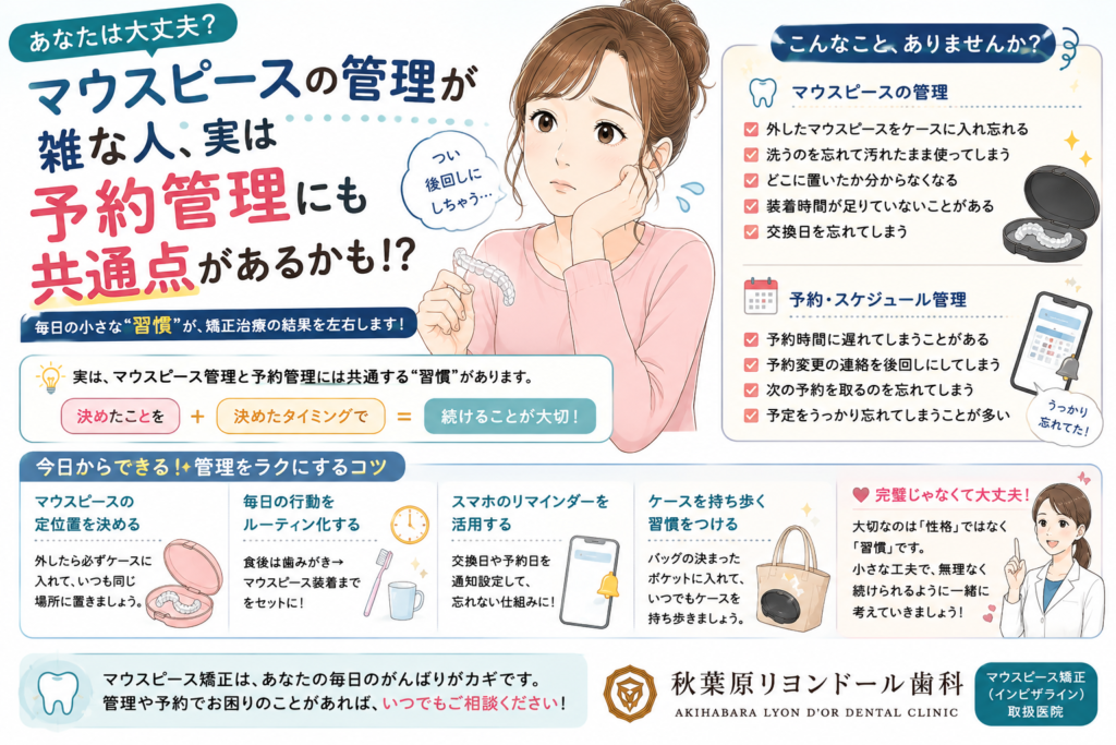 秋葉原リヨンドール歯列矯正歯科クリニック 矯正歯科 矯正専門医 マウスピース矯正 インビザライン エンジェルアライナー マウスピースの管理